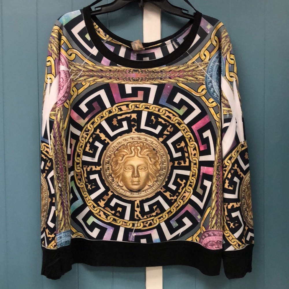 Blush Medusa Greek print soft stretchy long sleeve pullover oversized size M